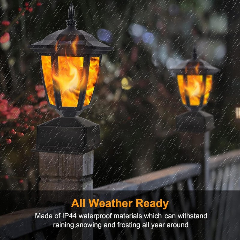 2 Pcs Outdoor Flame Light Solar Post Deck Fence Cap Waterproof Flickering Lights gallery
