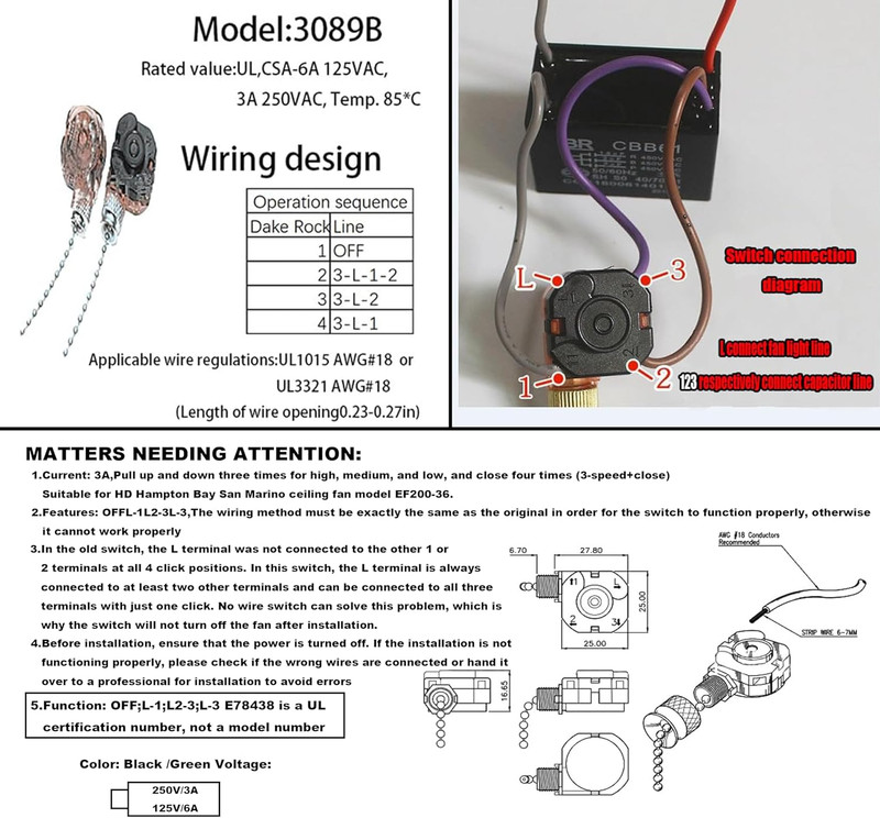 Home Ceiling Fan Light Lamp Replacement Parts 3position 4 Wire Pull Chain Contro gallery
