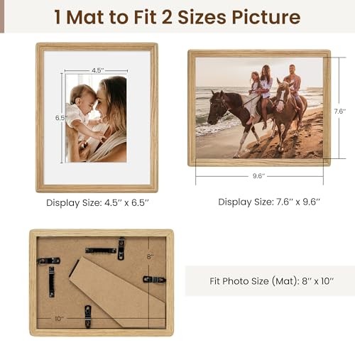 8x10 Solid Oak Wood Picture Frame with 5x7 Mat, Premium Rustic 8x10-1P Natural gallery