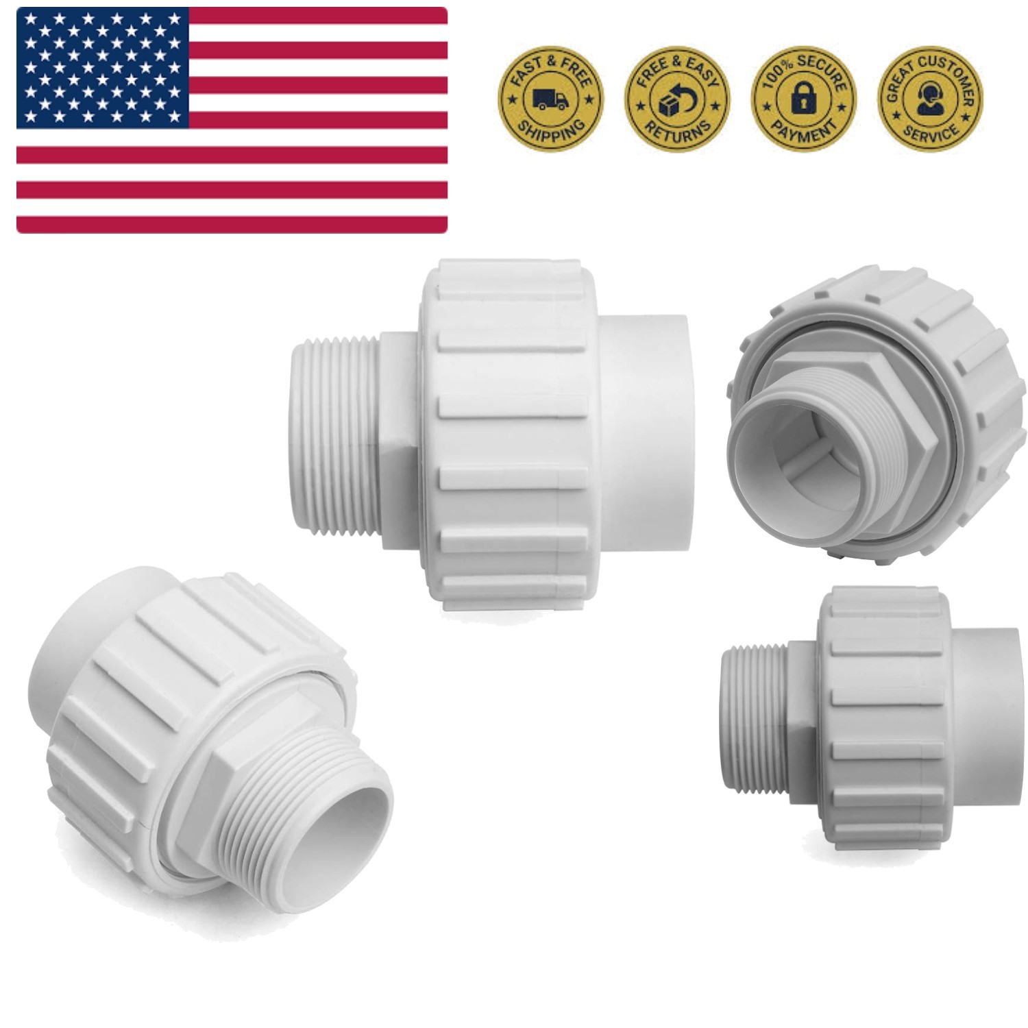 Versatile 2-Piece 1.5” PVC Union Adapter – Reliable Pool Pump Fitting Solution gallery