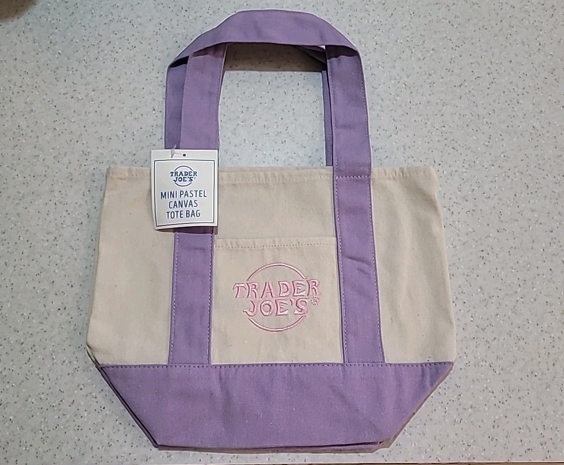 Trader Joe’s 2026 Mini Canvas Pastel Reusable Tote Bag Purple - BRAND NEW | US gallery