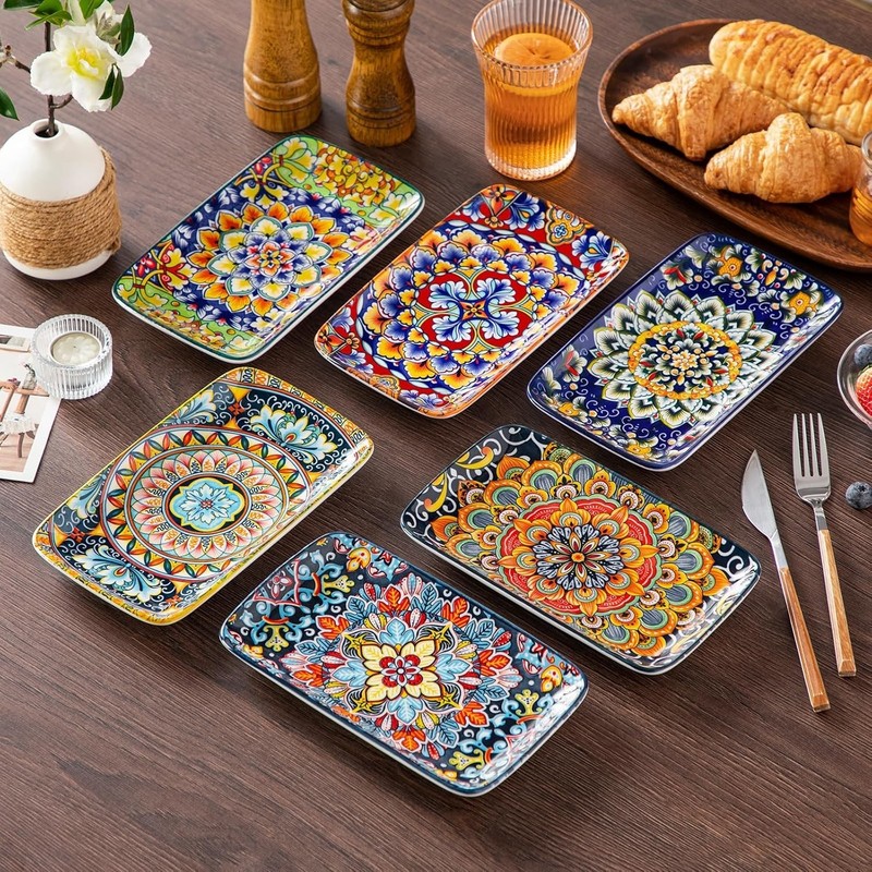 Simi 6-Piece Ceramic Salad Plates Set - 8.5 Inch, Rectangular Dessert Plates ... gallery