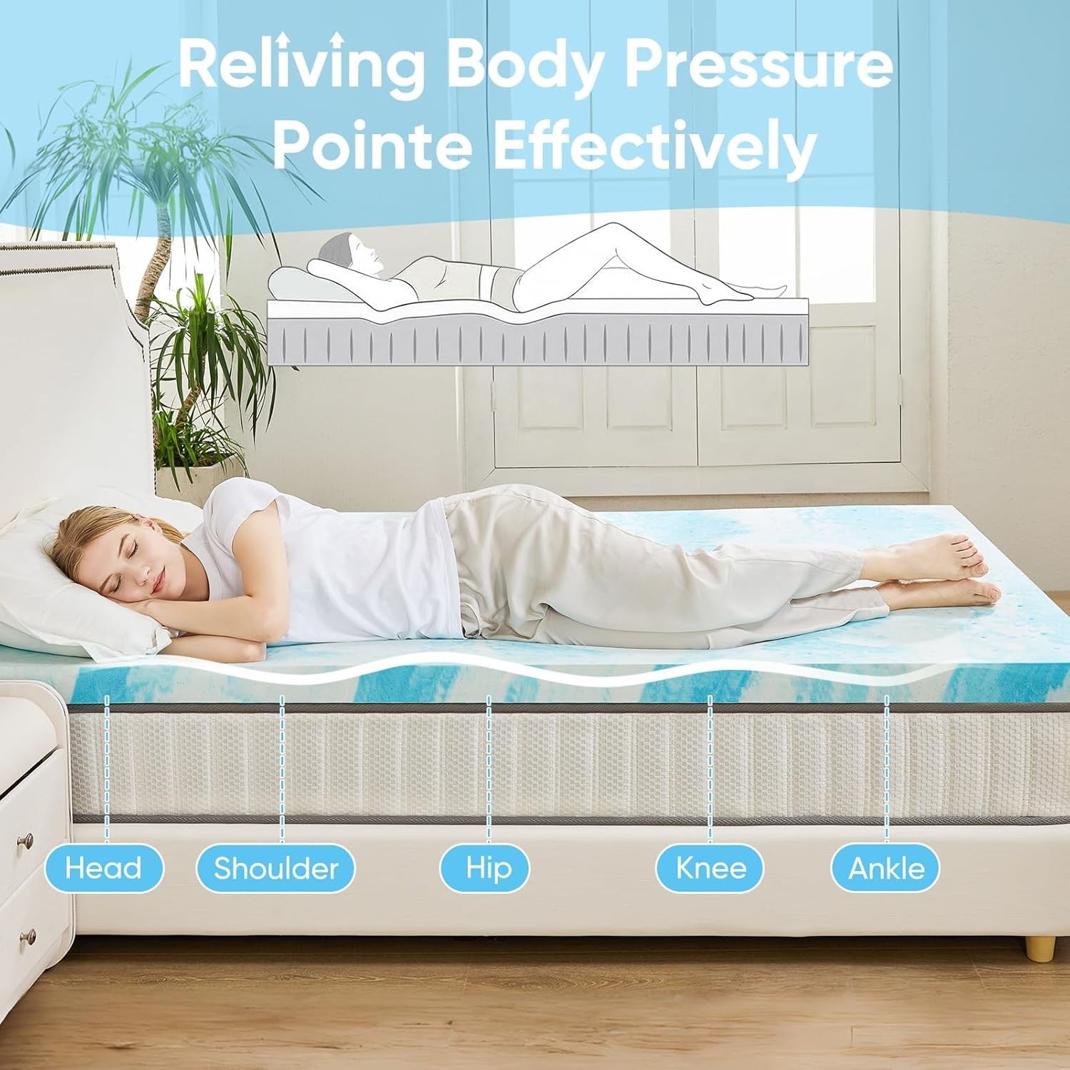 OLIXIS Gel Memory Foam Mattress Topper, Queen 3 Inch, Cooling Gel Infused Soft C gallery