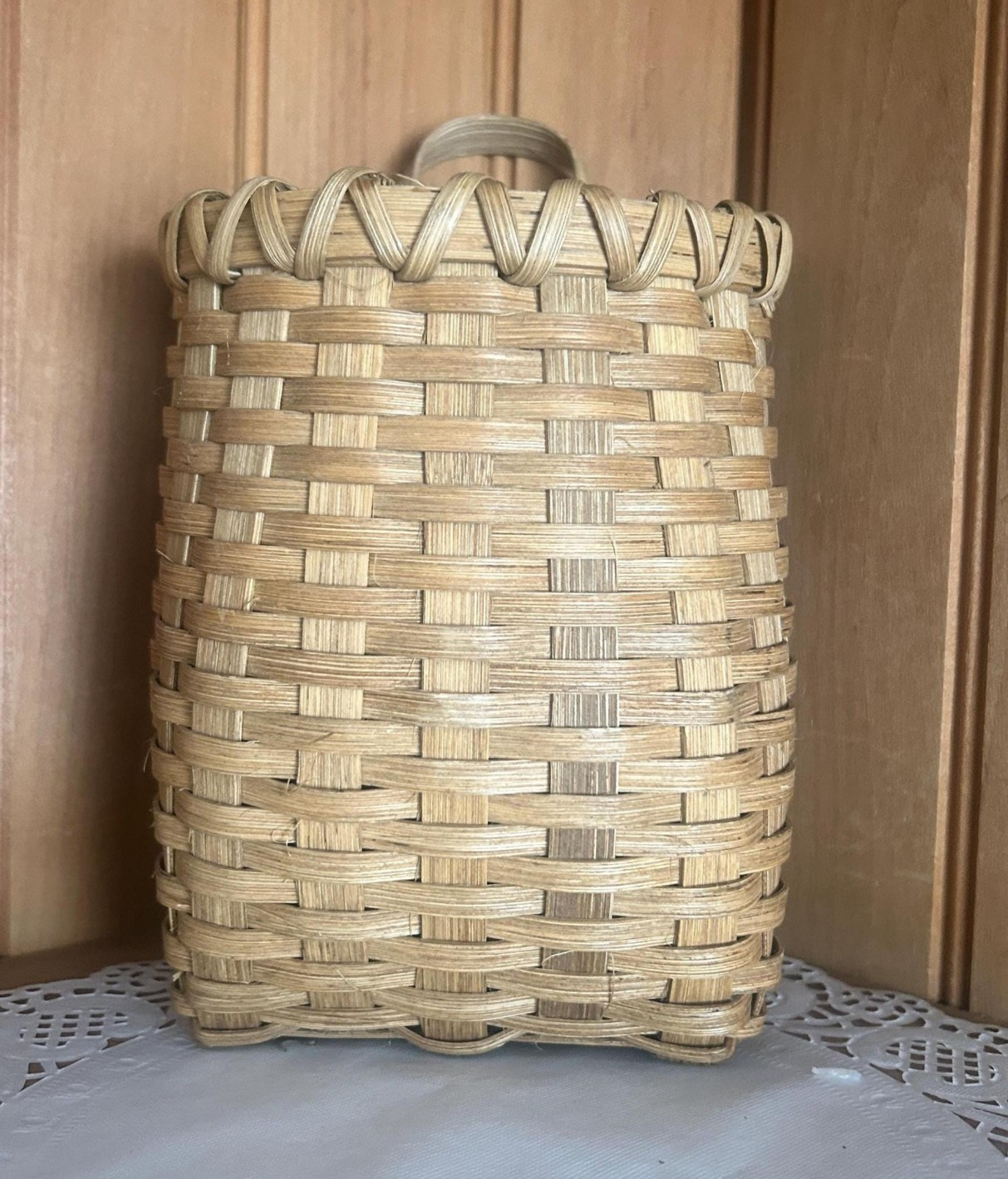 Vintage Handmade Woven Rattan Medium Wall Basket Handle gallery