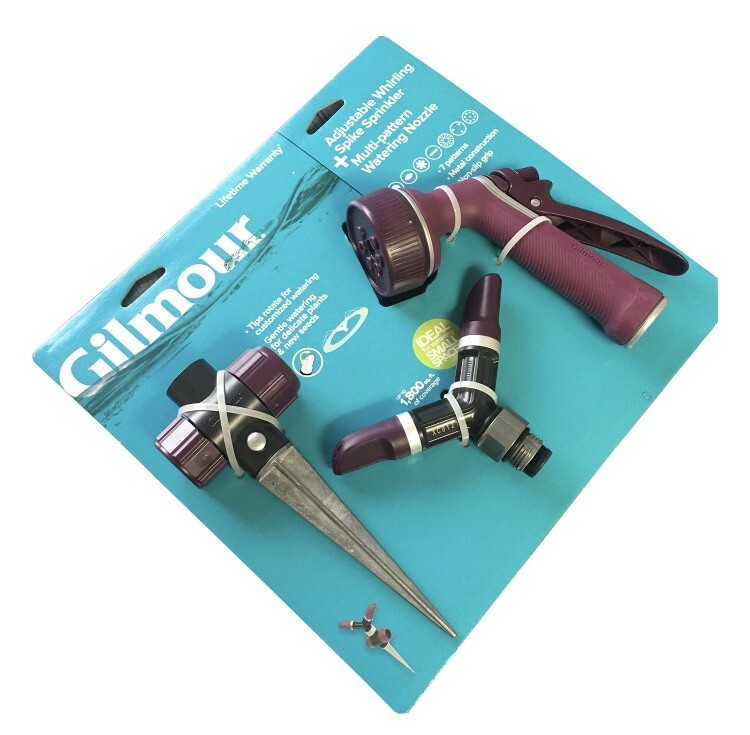 GILMOUR Adjustable Whirling Spike Sprinkler & Multi Pattern Watering Nozzle Set gallery