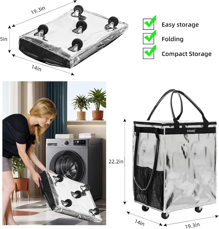 Spacious Silver Rolling Tote Bag on Wheels - Perfect for Grocery and Travel gallery