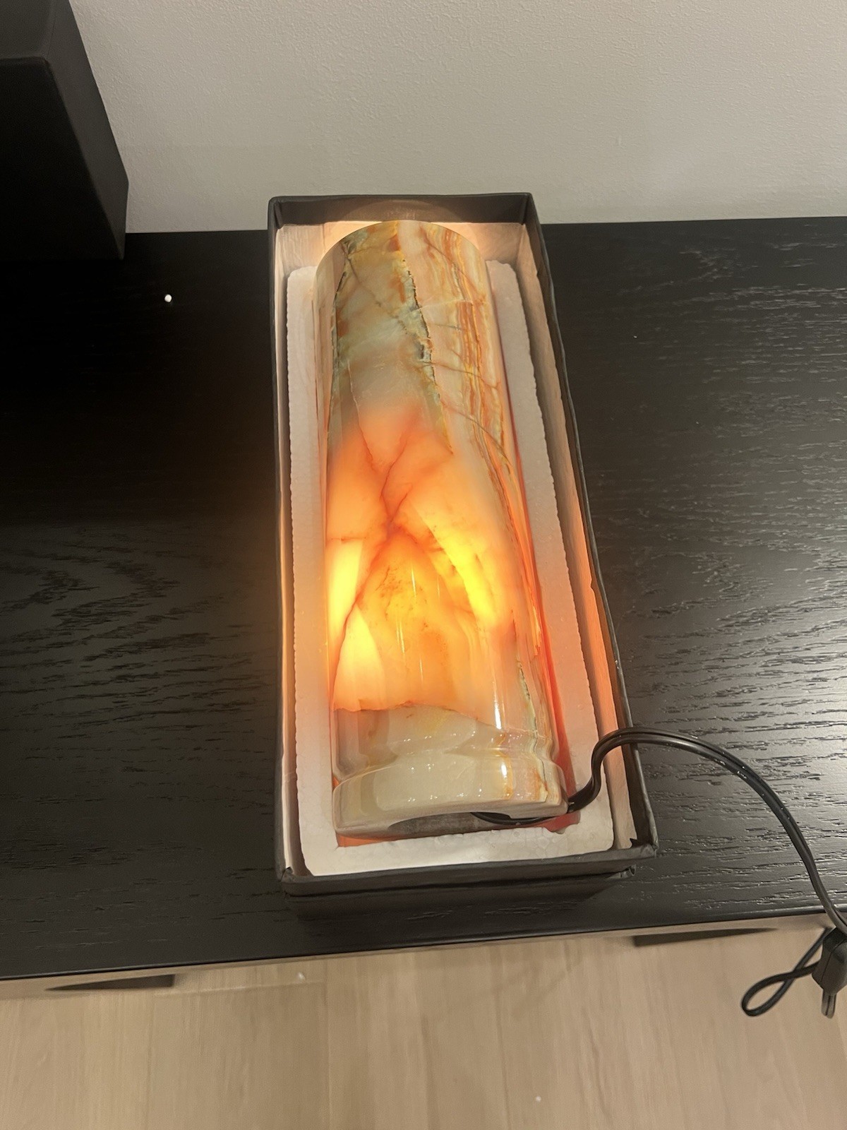 Modern ONYX marble Stone Cylinder Accent Lamp, Warm White Light, Polished Finish gallery