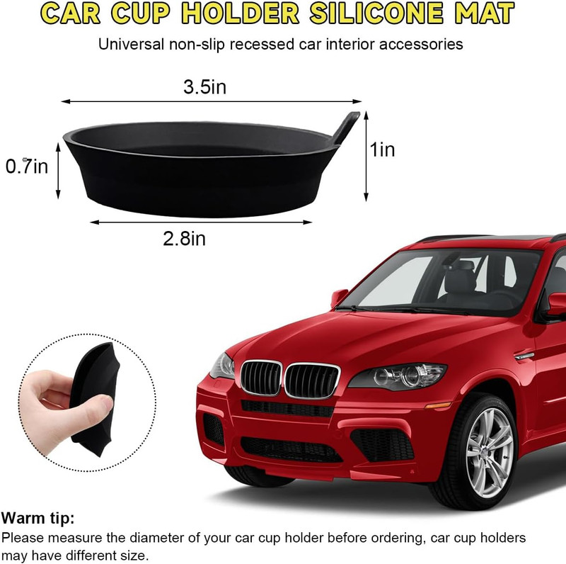 Silicone Non-Slip Car Cup Coasters - 2 Pack, 2.75 Inch Universal Insert (Black) gallery