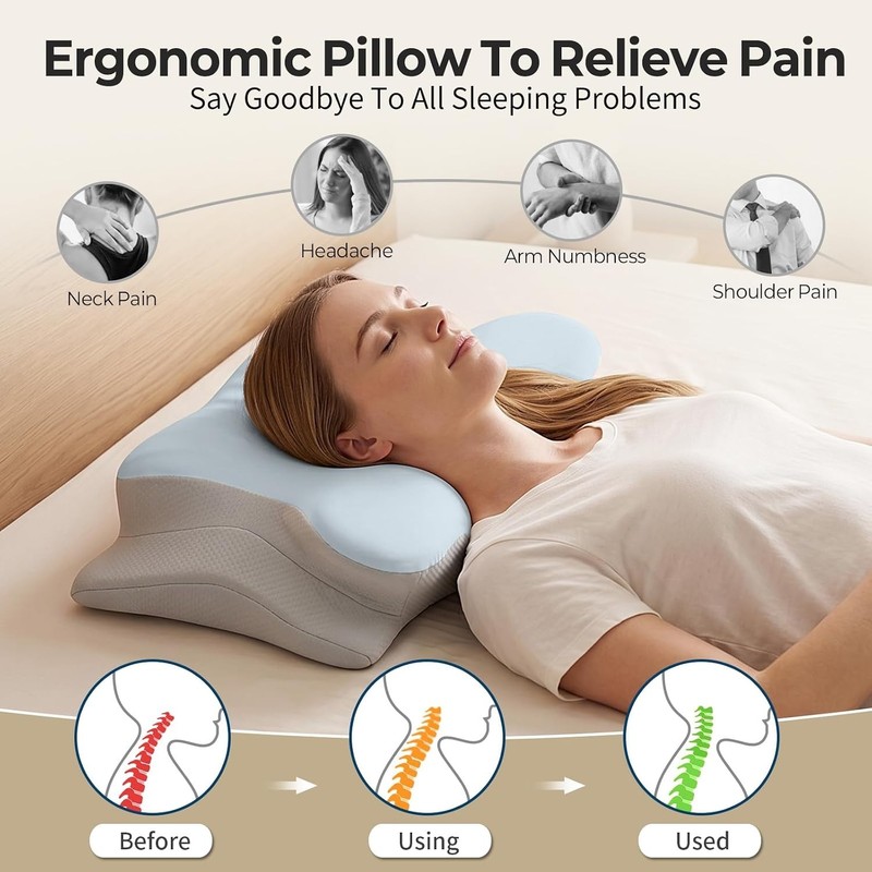 Ylekto Cervical Neck Pillow for Sleeping - Contour Memory Foam Pillows for Pain gallery