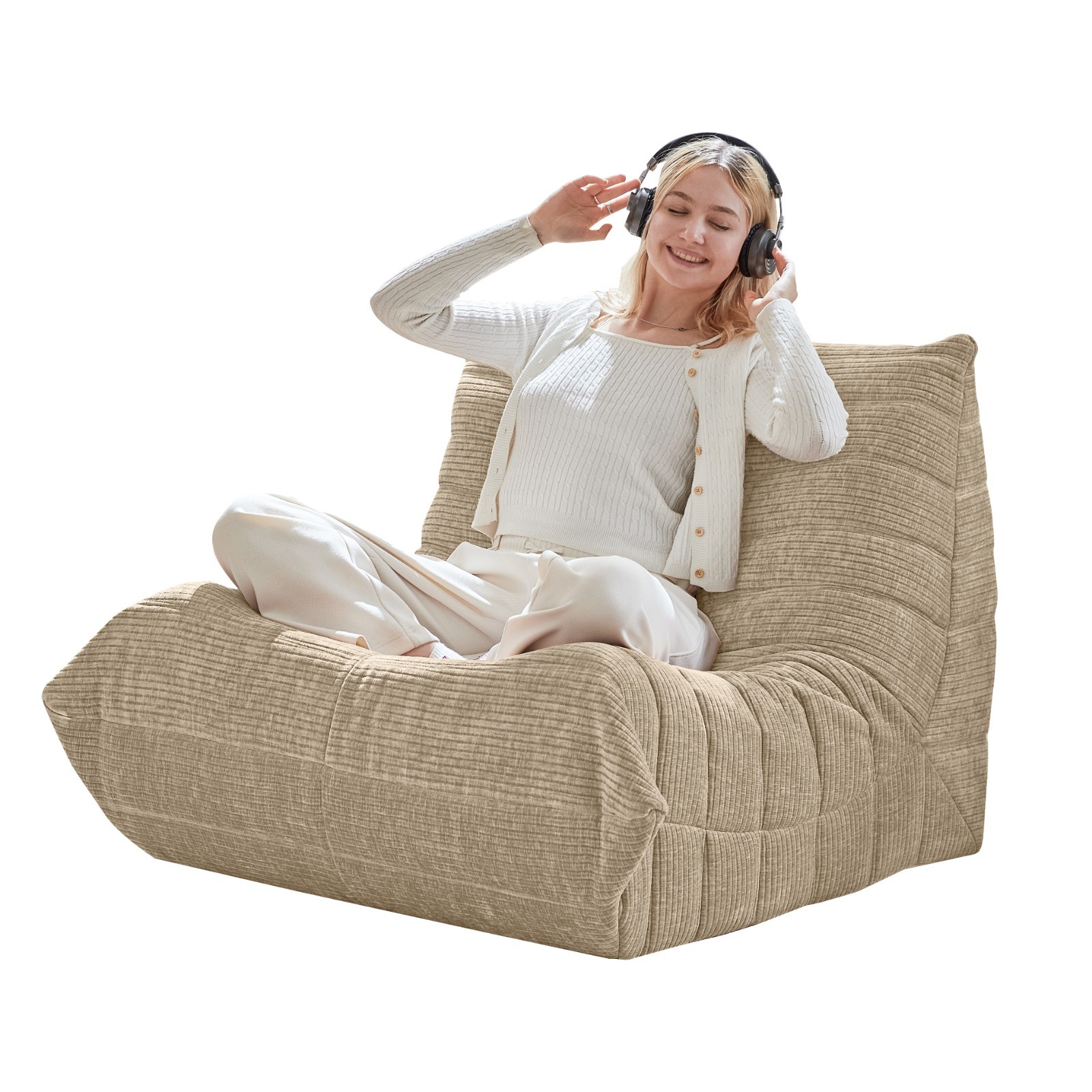 Single-seater sofa with backrest, corduroy memory foam bean bag chair gallery
