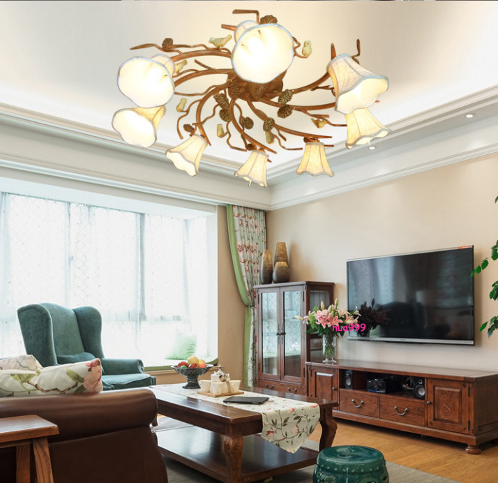American Style Rural Ceiling Flush Mount 5/8 Lights Retro Pinecone Bird Bedroom gallery