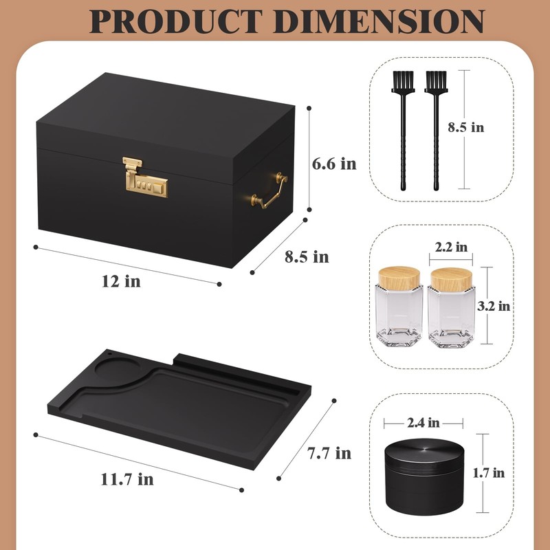 Lockable stash box with rolling tray – Premium bamboo Large, Black gallery