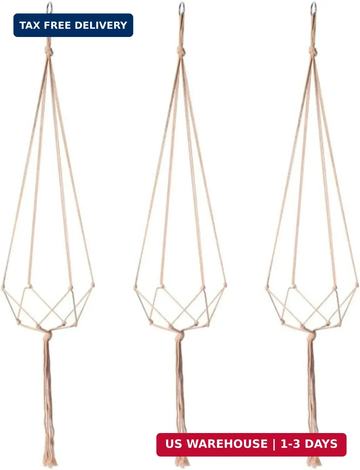 3 Pack Macrame Plant Hanger, Handmade Cotton Rope Plant Hangers Set with Tassel gallery