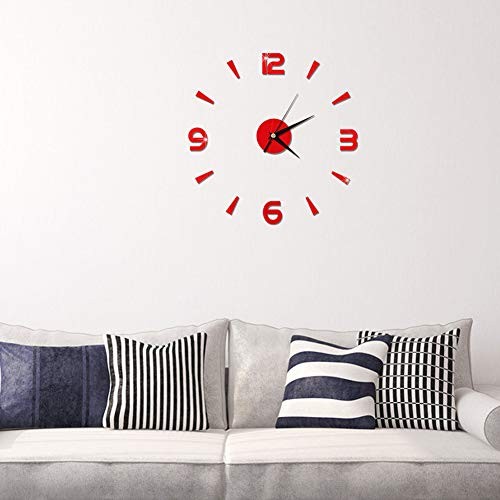 3D Frameless Wall Clock Sticker, Frameless Clock 1mm Acrylic Mirror Watch Red gallery
