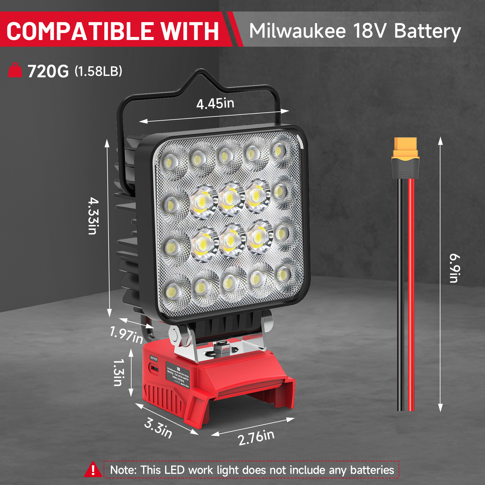 60W LED Work Light Compatible with Milwaukee 18V Battery,6000LM,USB Type-C gallery