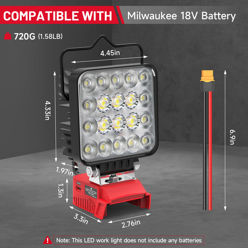60W LED Work Light Compatible with Milwaukee 18V Battery,6000LM,USB Type-C gallery