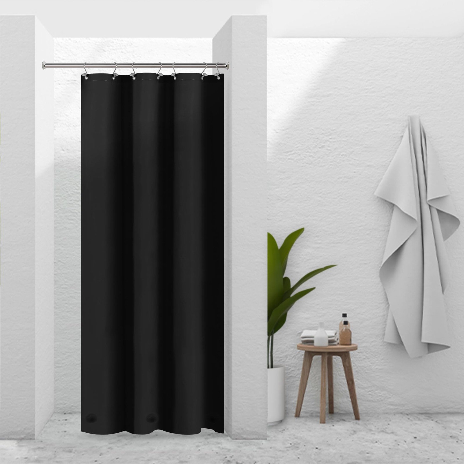 Plastic Shower Curtain Liner, Waterproof, for Small, 36 in W x 72 in H, Black gallery