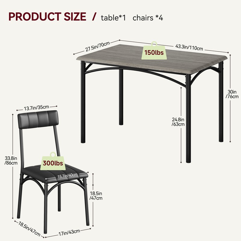 Dining Table Set 5 Piece Metal Table & 4 Chairs, Kitchen Breakfast Furniture gallery