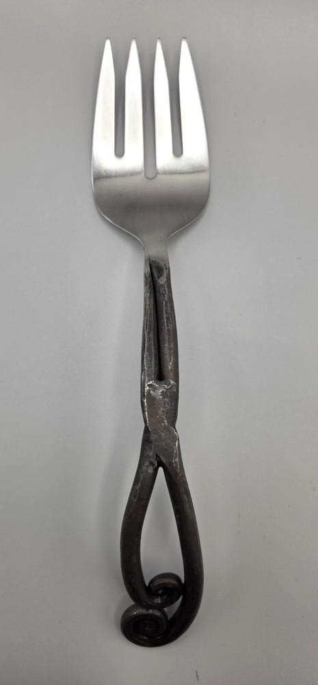 Black Oxidized Salad Serving Fork Double Fiddlehead 11"