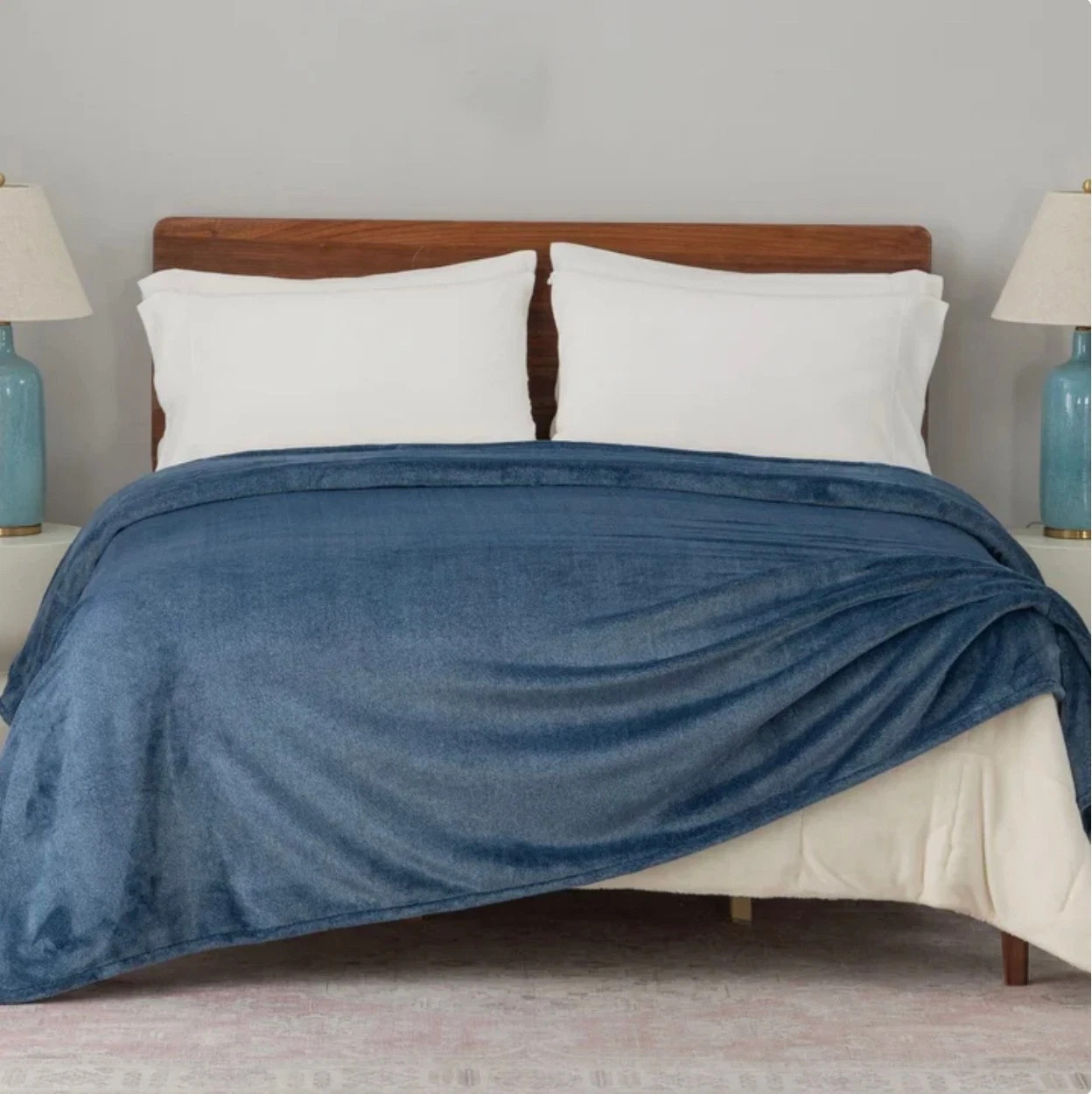 Berkshire Blanket Extra Plush Queen Size Cozy Warm Sherpa Throw Blanket BLUE! gallery