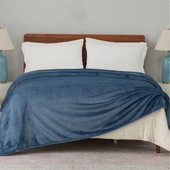 Berkshire Blanket Extra Plush Queen Size Cozy Warm Sherpa Throw Blanket BLUE!