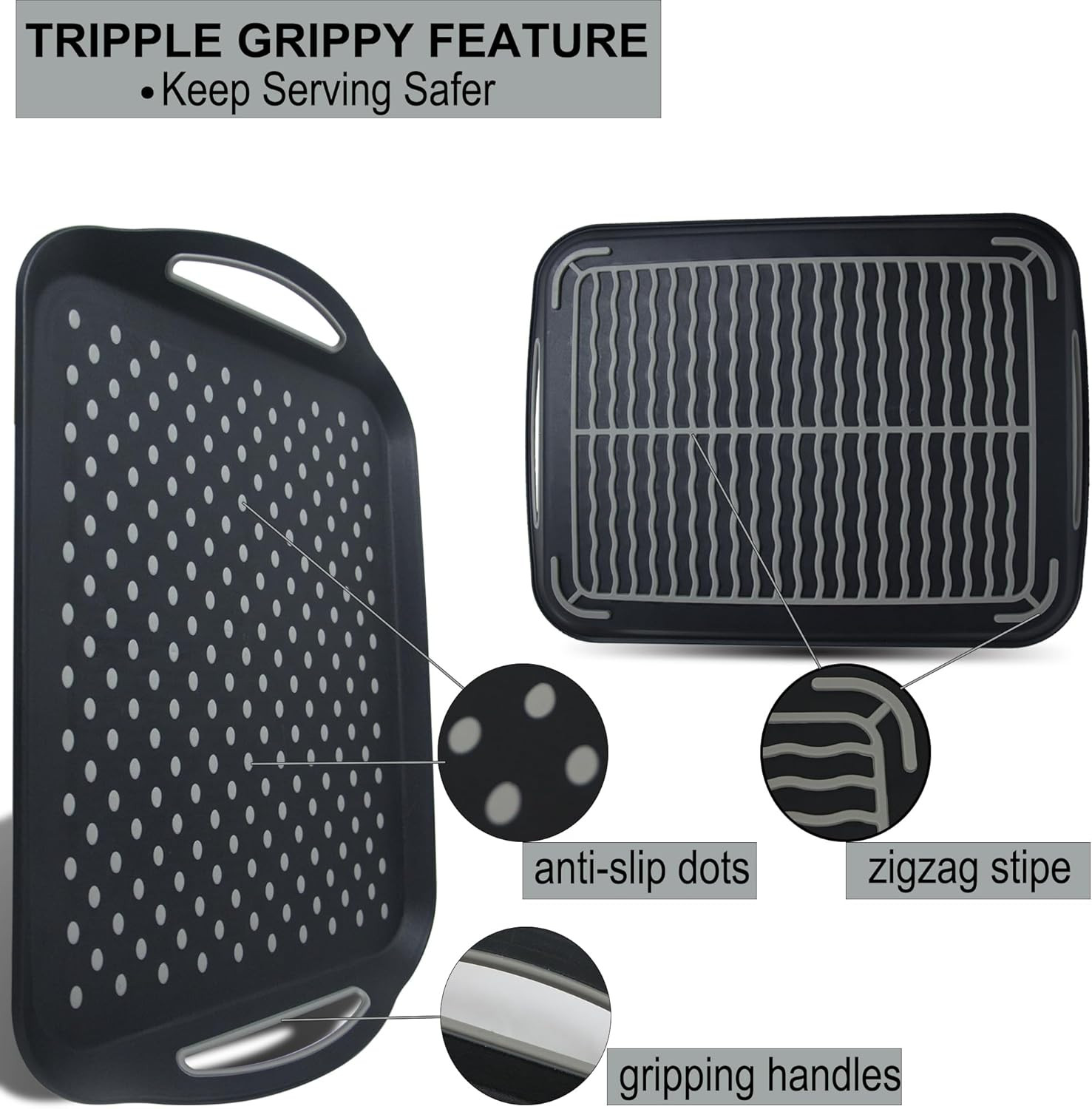 Large Nonslip Serving Tray with Handles, Silicone Grippy Dots Lap Food Trays for gallery