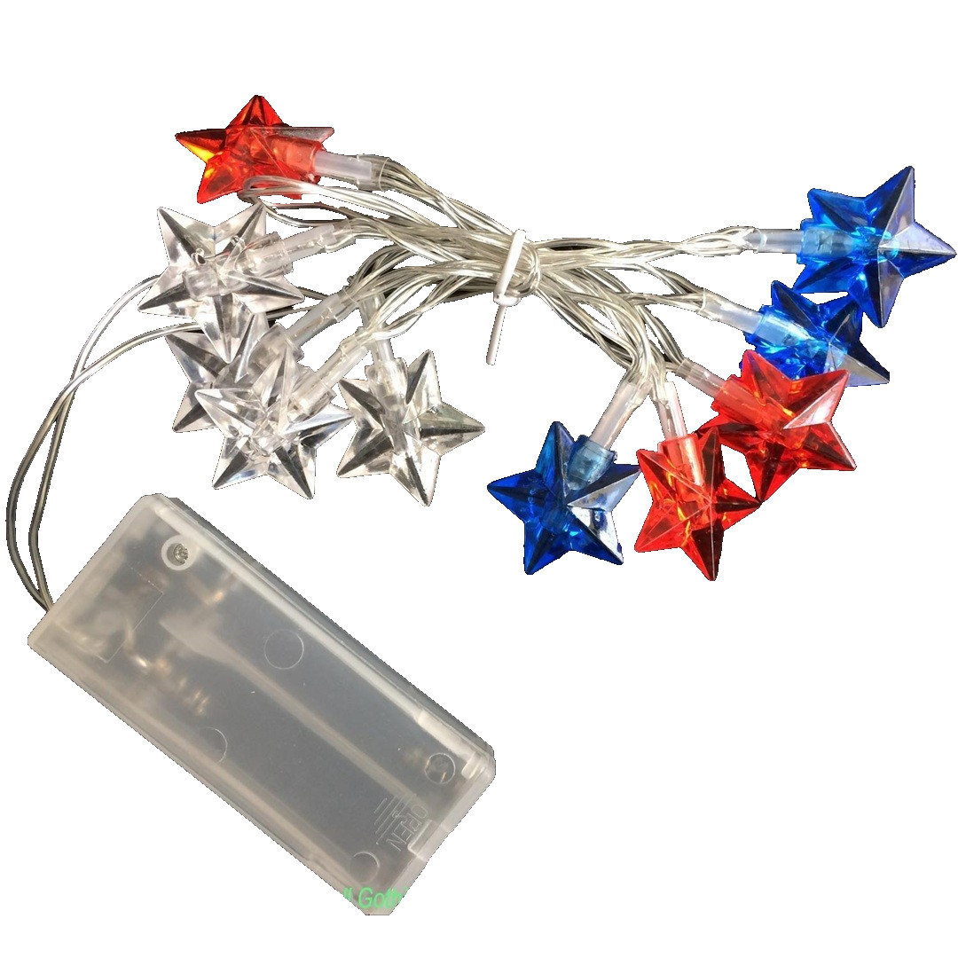 10 LED 3 ft STRING LIGHTS Patriotic RED WHITE BLUE STARS Battery Operated Indoor gallery