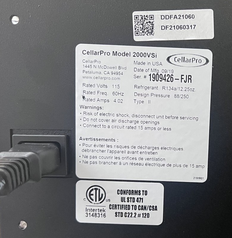 CellarPro 2000VSi 115V 60Hz 4.02A Type 2 Cooling Unit (READ) gallery