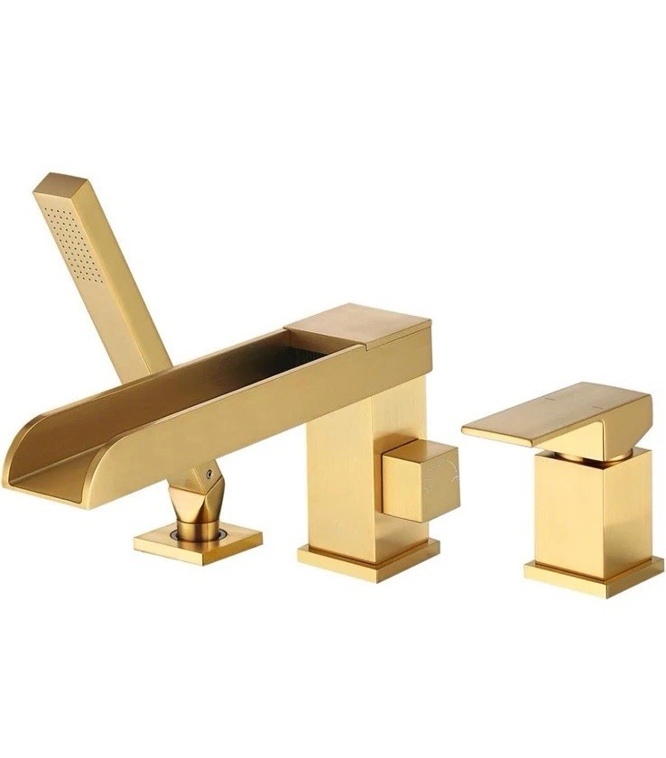 Waterfall Roman Tub Faucets Deck Mount Brushed Gold Bathtub gallery