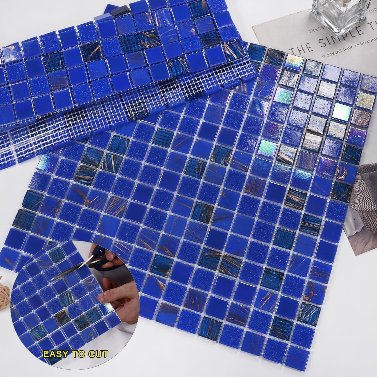 Iridescent Dark Blue Pool & Wall Tile - 11.5 Sqft, 10 Pcs gallery