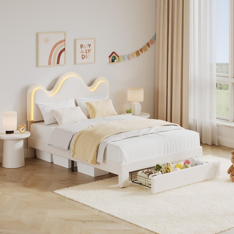 Full/Twin Size Bed Frame with Storage Drawer and LED Headboard for Kids/Girls gallery