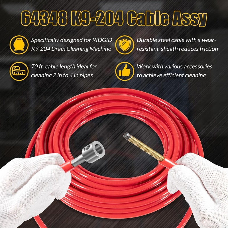 Replace for FlexShaft Cable Assembly 64348 K9-204, 5/16"x70ft, for 2 to 4" Pipes gallery