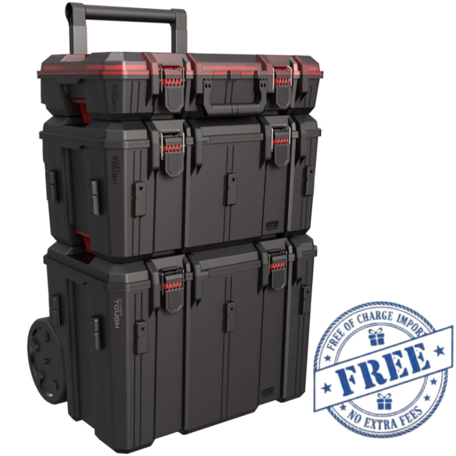 Hyper Tough Hyper Stack 3 Piece Modular Rolling Toolbox System Black Heavy Duty gallery