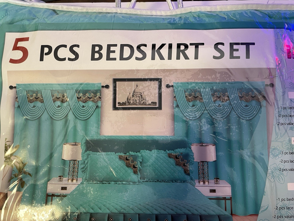 King Teal Solid Bed Skirt Set 5pc, 78 x 80 in, 20 in Drop, Polyester
