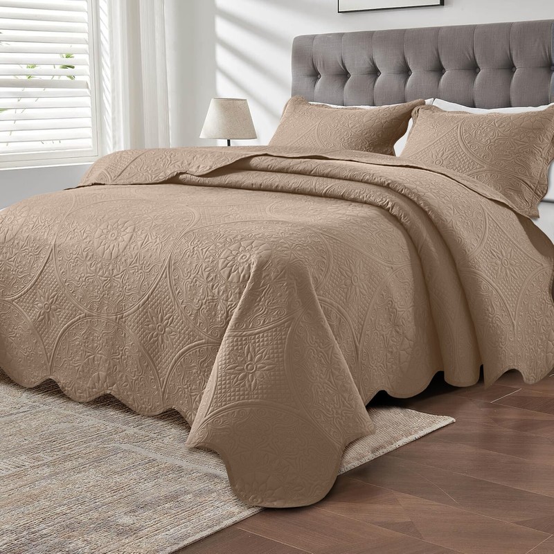 QUILTED BEDSPREAD BED THROW EMBOSSED COVERLET BEDDING SET WITH PILLOW SHAMS US gallery