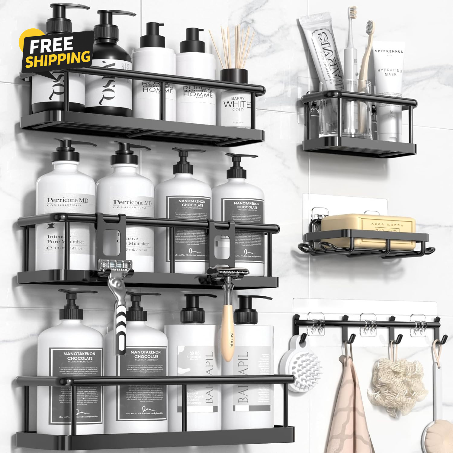 Shower Caddy Adhesive, 100% Rustproof Shower Organizer with Soap Holder, 6 Pack gallery