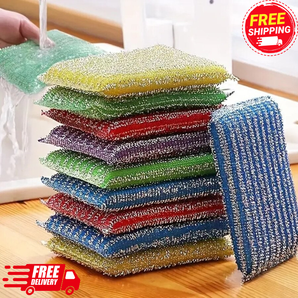 4 pcs Kitchen Cleaning Sponges Reusable Steel Scrub Multiuse Heavy Duty For Home