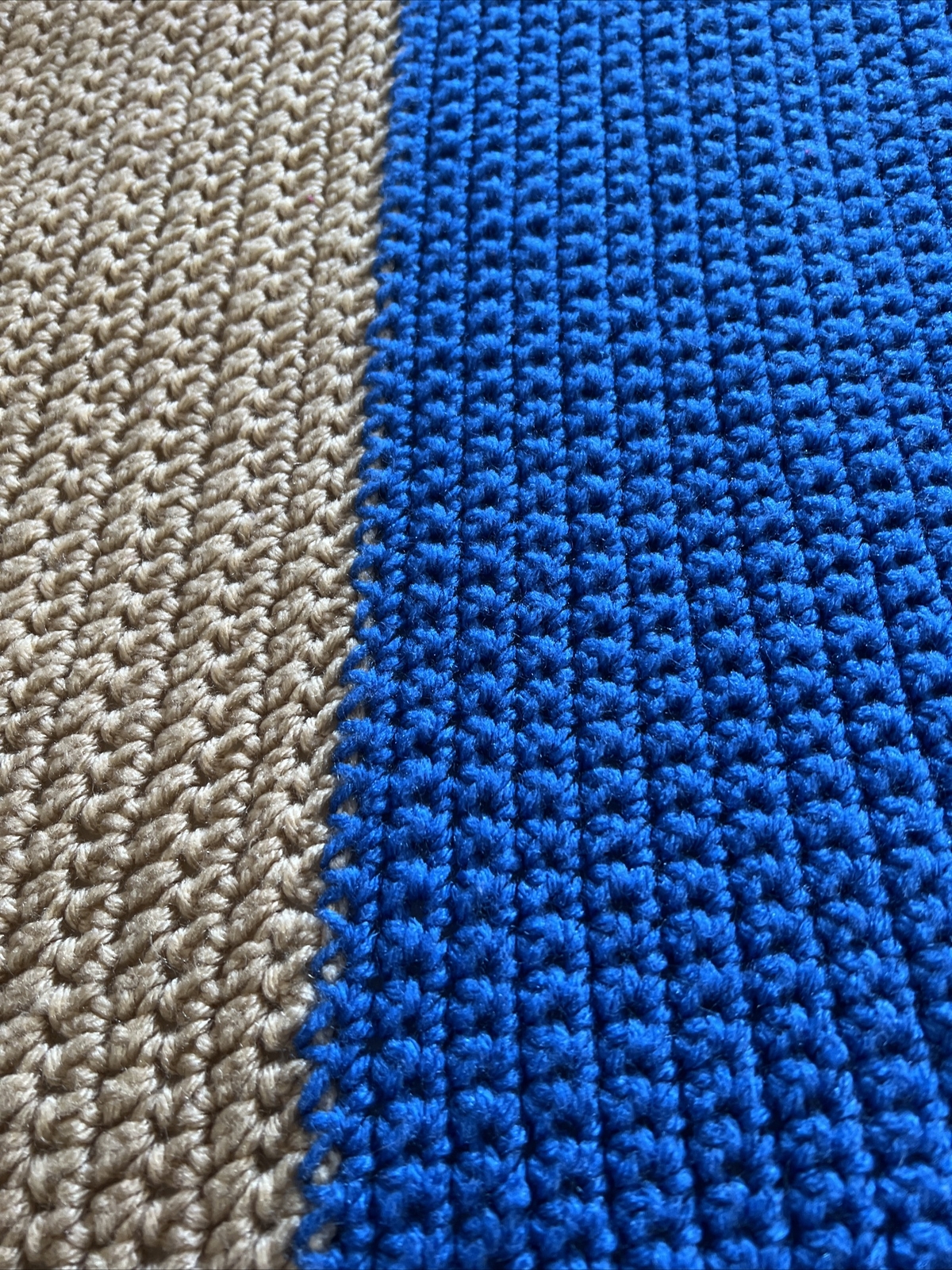 HANDMADE Afghan Blanket 35/48 long Warm could be babe blanket blue beige gallery