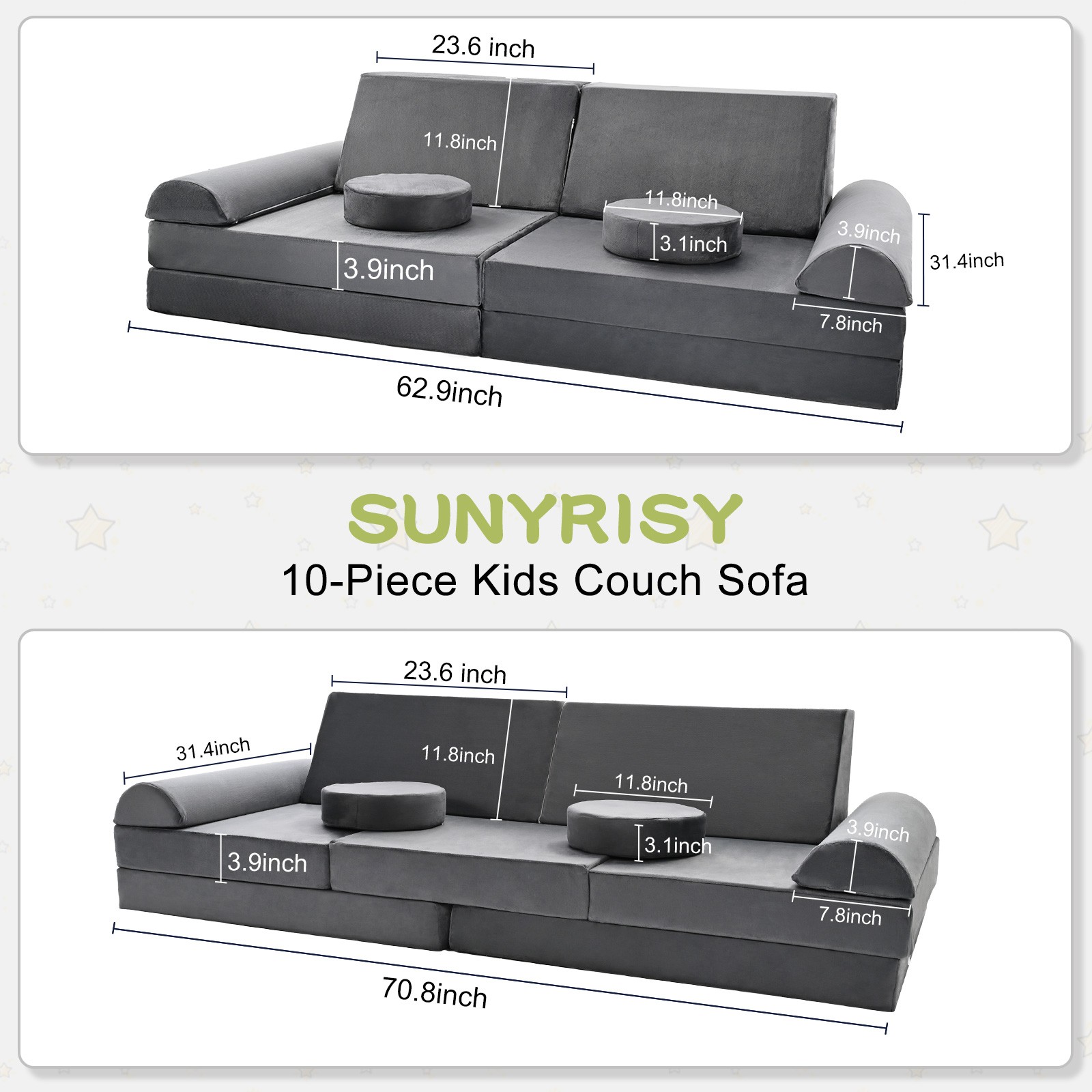 Gray Modular Kids Sofa Set Soft Safe Combination Couch for Playroom Bedroom gallery