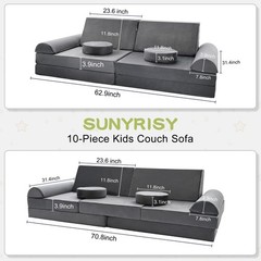 Gray Modular Kids Sofa Set Soft Safe Combination Couch for Playroom Bedroom