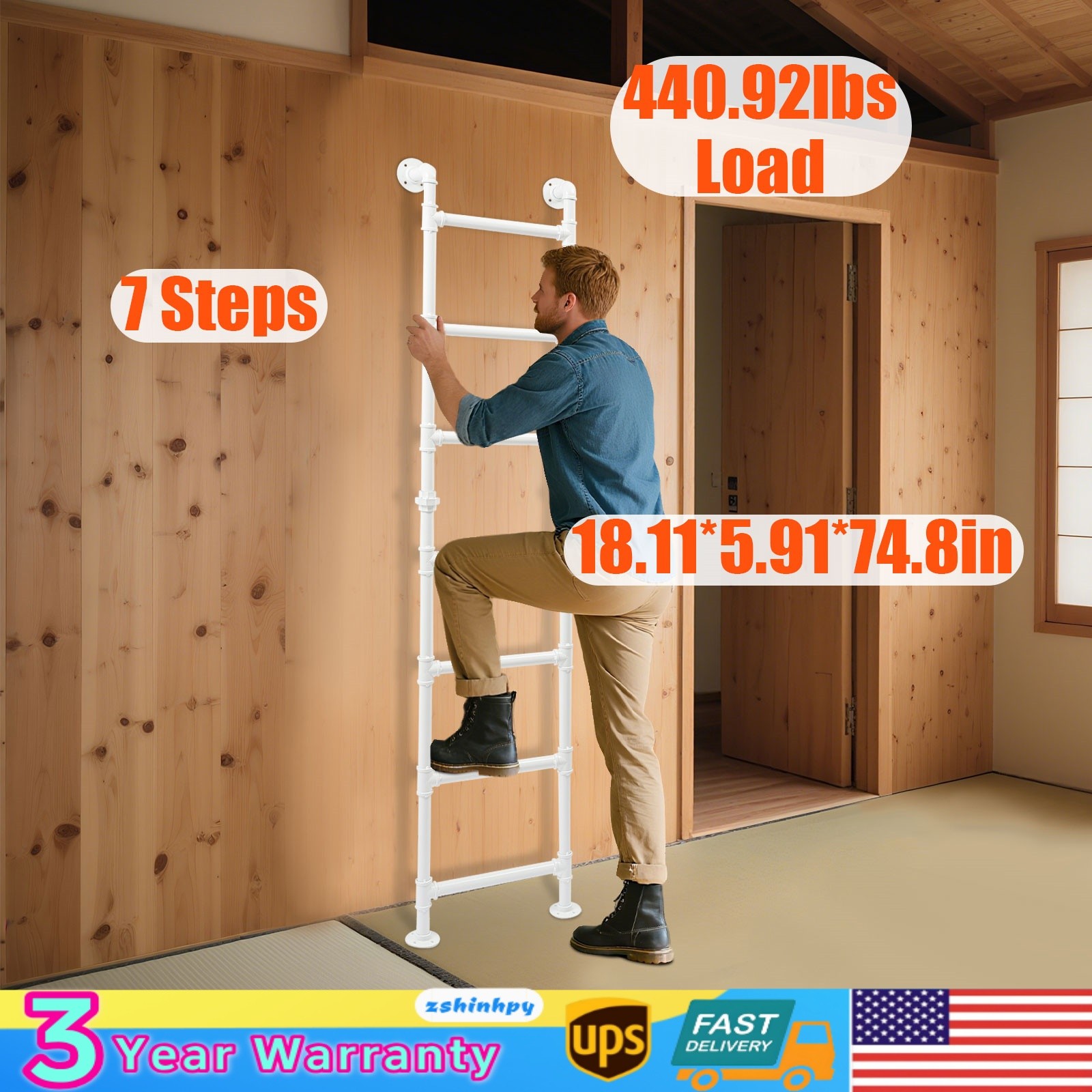 7 Steps Carbon Steel Loft Attic Bed Step Ladder Bunk Bed Ladder RV Deck Ladder gallery