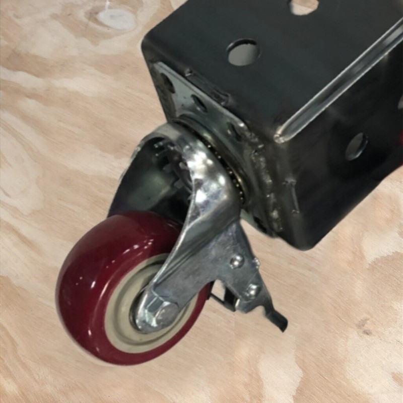 PostHugger™ 1000#CAP 4pc Set Roll & Lock Red Wheel Caster Brackets For 4X4 Posts gallery