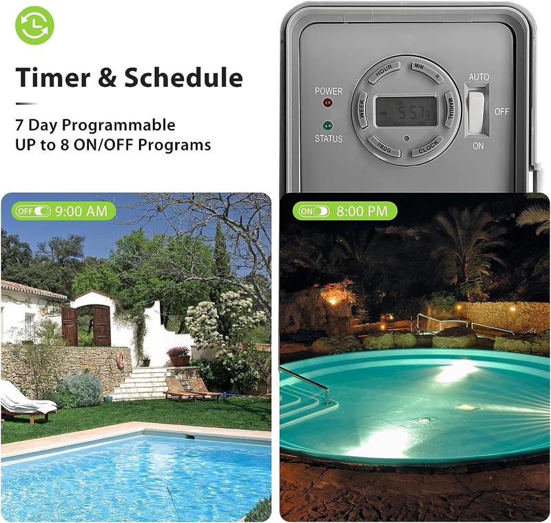 BN-LINK Pool Pump Timer, Outdoor Digital Timer Box Heavy Duty 7-Day Programmable gallery