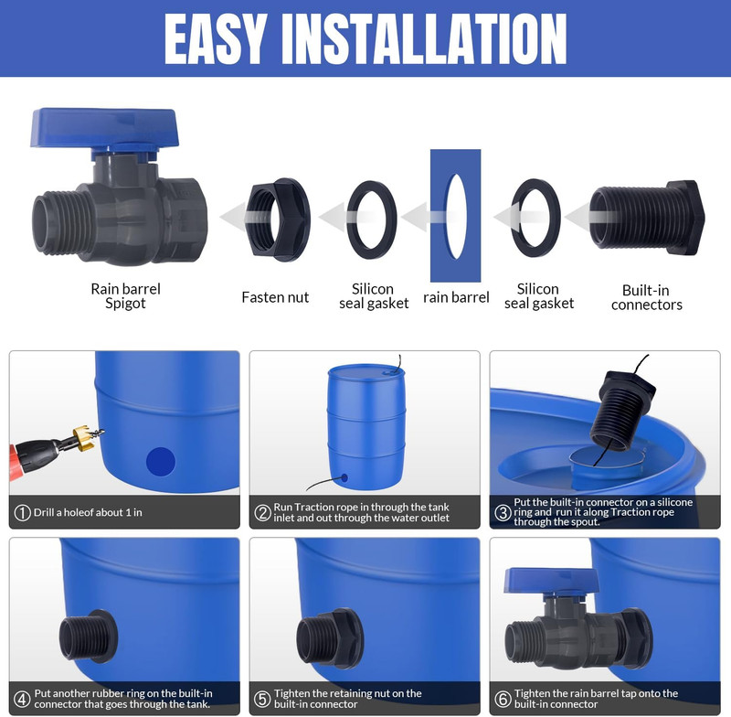 PVC Rain Barrel Spigot Kit 2 Pack 3/4" GHT Garden Diverter Kit with Bulkhead Fit gallery