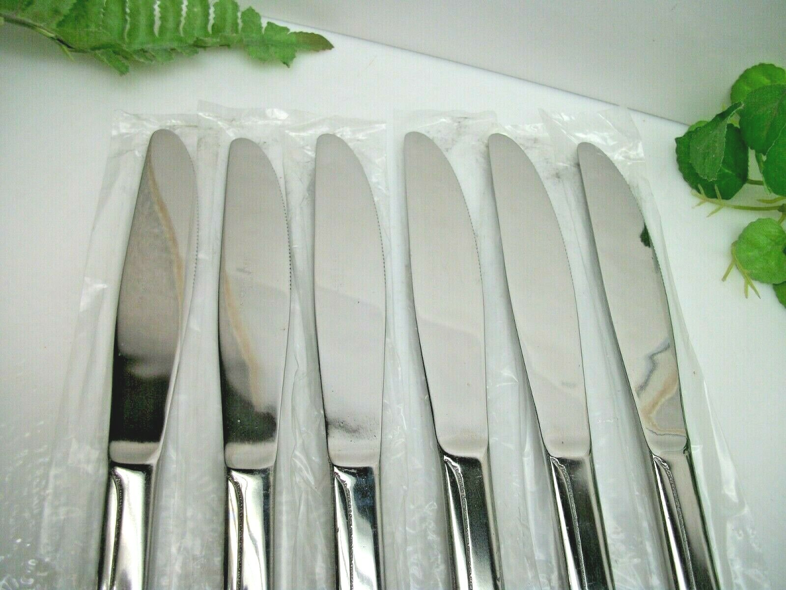 6 NOS Interpur INR21 Stainless Steel Solid Handle Dinner Knives NEW gallery