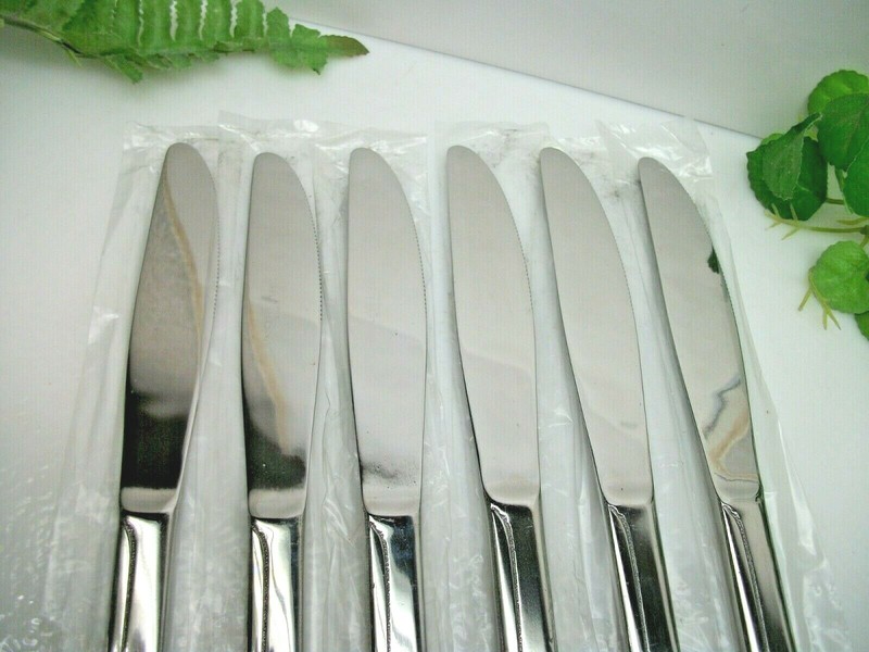 6 NOS Interpur INR21 Stainless Steel Solid Handle Dinner Knives NEW gallery