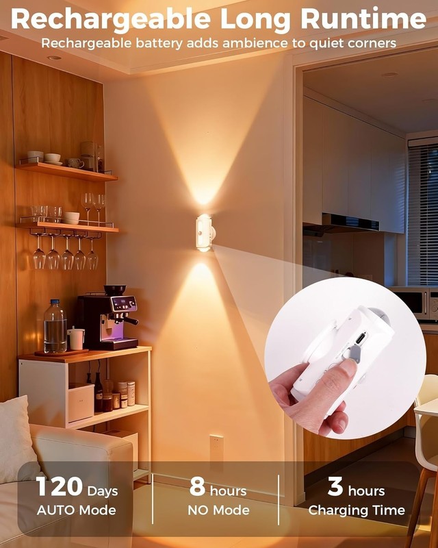 Motion Sensor Wall Light, Rechargeable Wireless Sconce Set of 2, Wireless No ... gallery