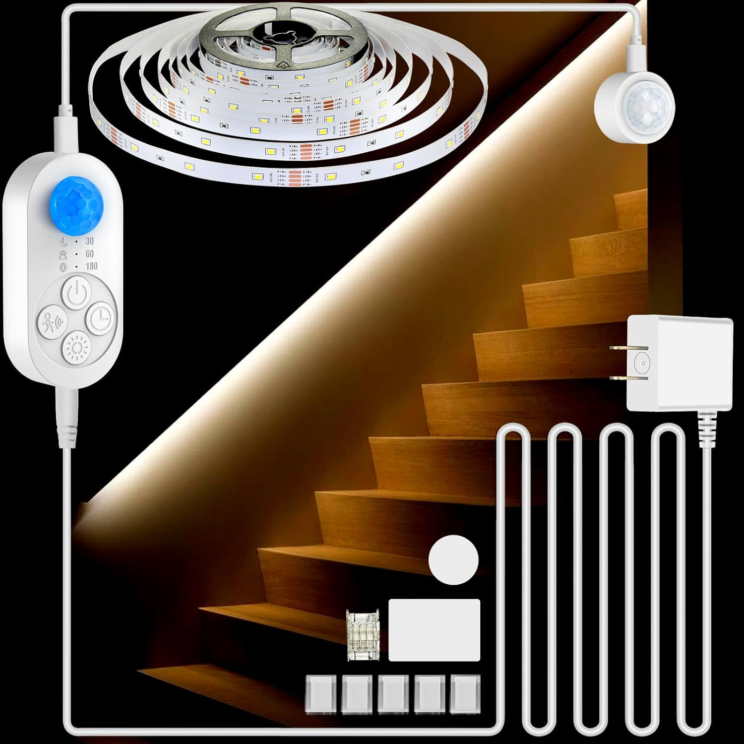 Dual Sensor Stair Lights Indoor, Motion Activated Plug-In Step Light Strip Indoo gallery
