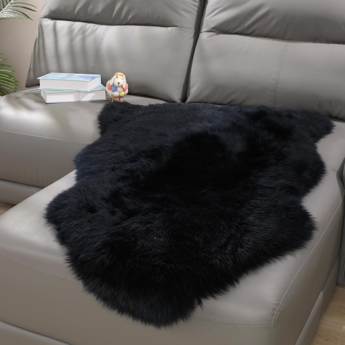 Genuine Sheepskin Rug 2ft x 3ft | Luxurious Fluffy Black Carpet for Living Room gallery