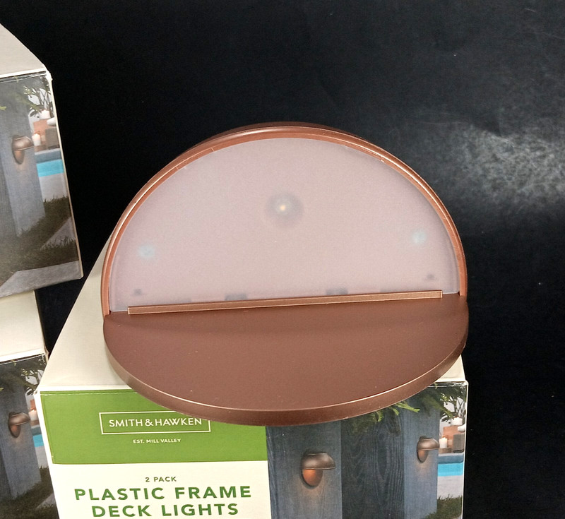 Smith & Hawken Wall Mounted Solar Lights 5 Copper Tone Plastic Round Deck NEW gallery